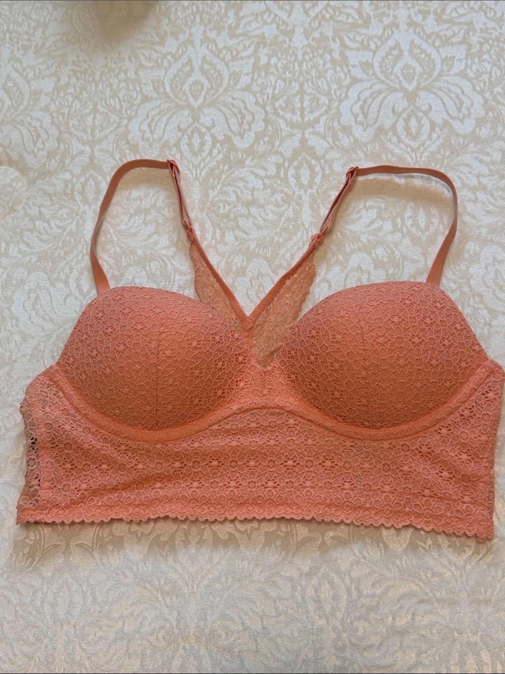 Victoria's Secret Coral Lace Longline Push-Up Bralette